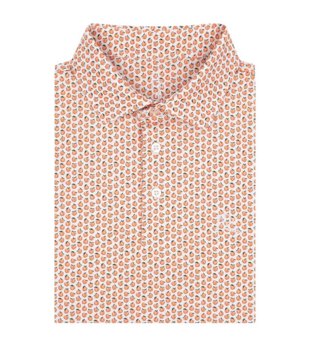 Rhoback The Absolute Peach 2.0 Polo Shirt Mens Large AOP Fruit Golf Performance
